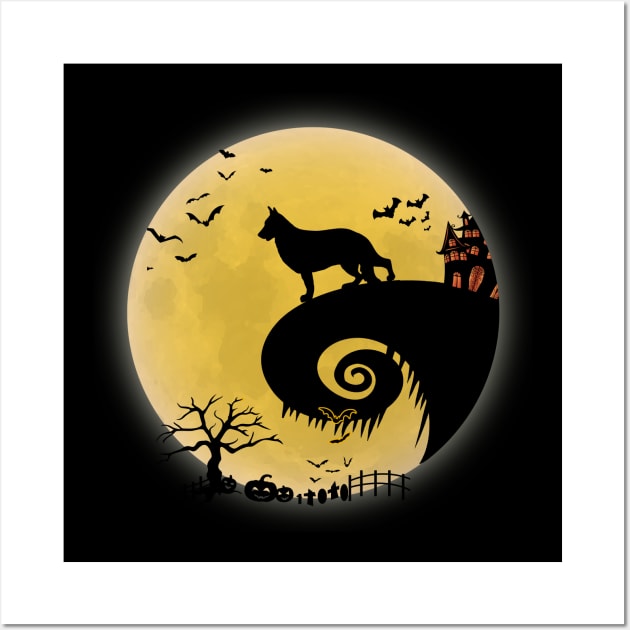 German shepherd Dog Shirt And Moon Funny Halloween Costume Wall Art by foxmqpo